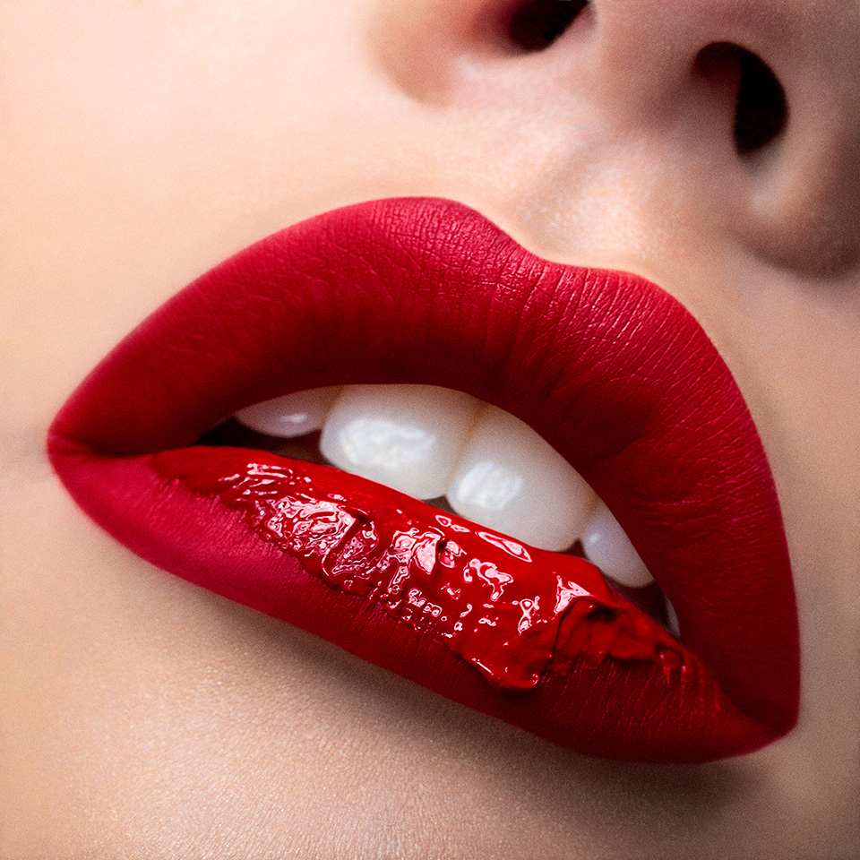 Red Lips with Glossy Drip